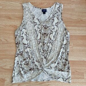 Daytrip Ivory Snakeskin Knotted Twist Front Sleeveless Tank Top V Neck L